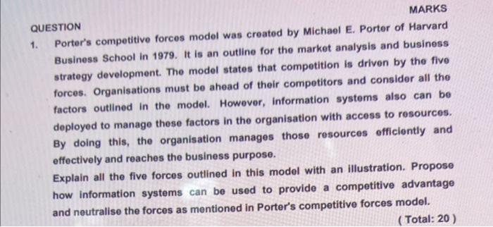 QUESTION 1. Porter's competitive forces model was