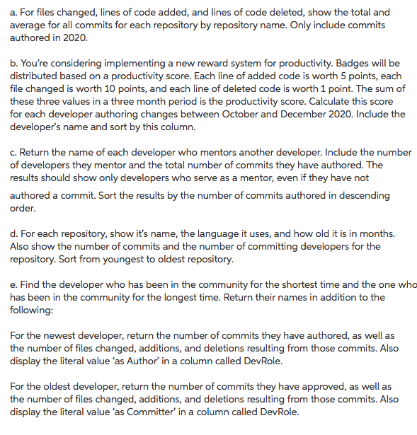 a. For files changed, lines of code added, and