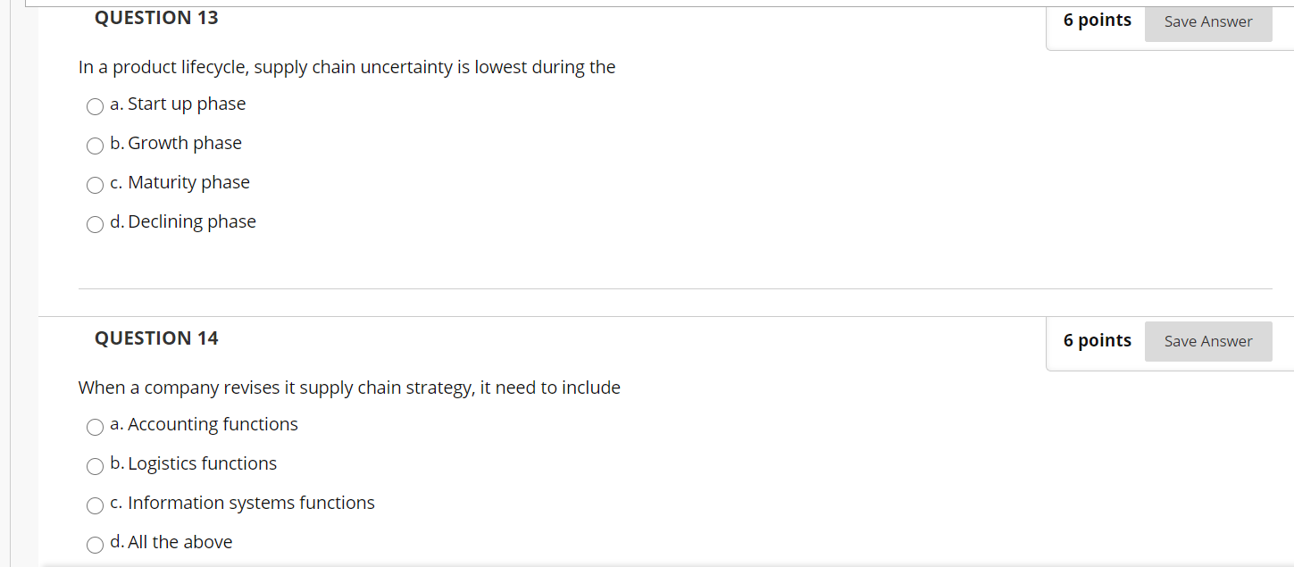 QUESTION 13 6 points Save Answer In a product