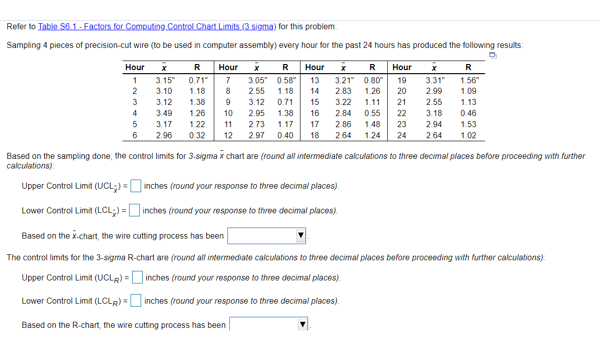 Refer to Table 56.1 - Factors for Computing