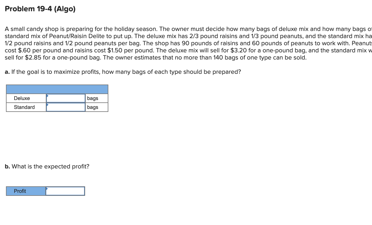 Problem 19-4 (Algo) A small candy shop is