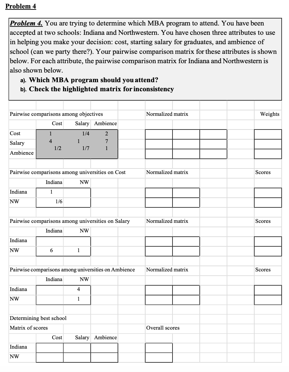 Please provide formulas for Excel Problem 4