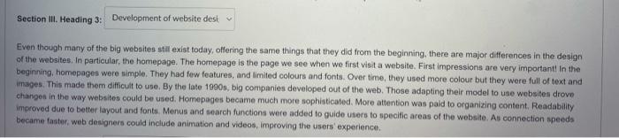 Section II. Heading 3: Development of website des