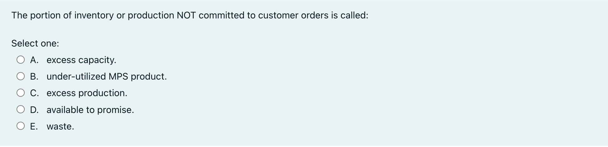 The portion of inventory or production NOT