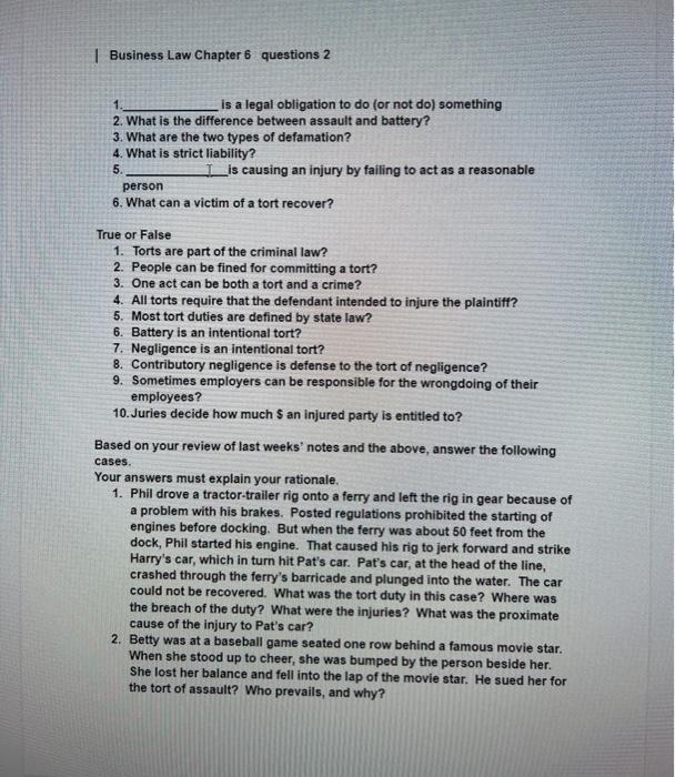 | Business Law Chapter 6 questions 2 1. is a