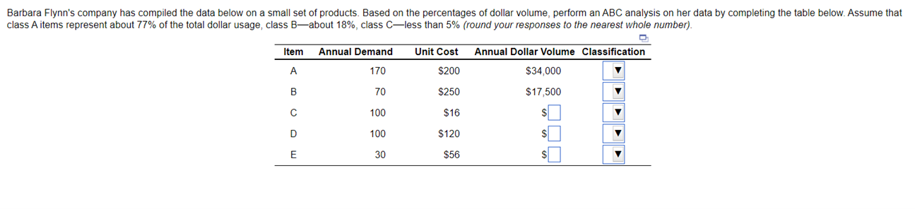 Pls help and show work! class A items represent