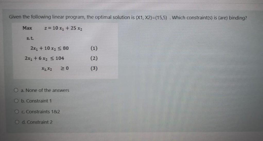 Given the following linear program, the optimal