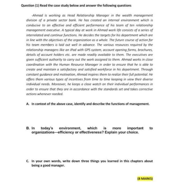 Question (1) Read the case study below and answer