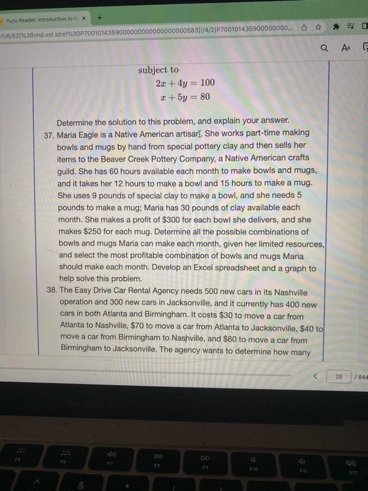 Please answer question 37 using EXCEL SPREADSHEET