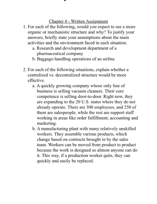 Chapter 4 - Written Assignment 1. For each of the