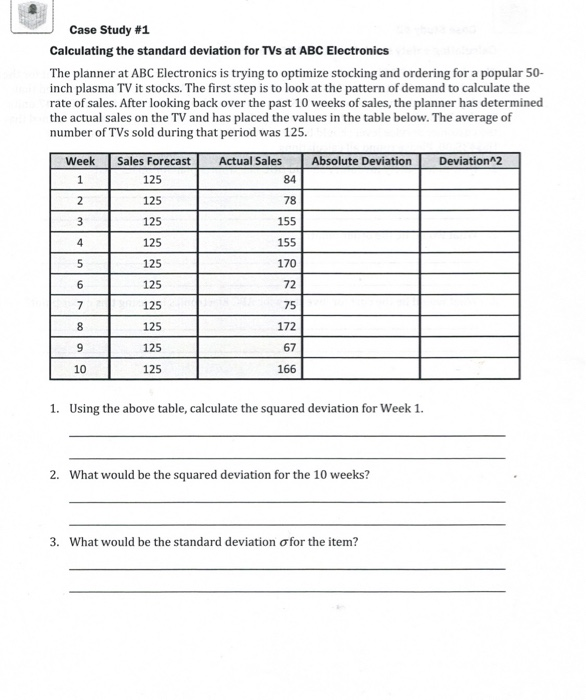 Case Study #1 Calculating the standard deviation