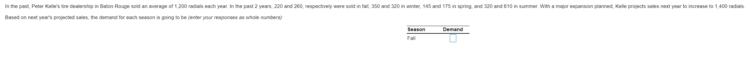 Based on next year's projected sales, the demand