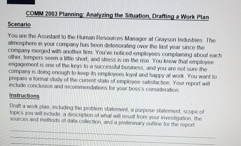 COMM 2003 Planning: Analyzing the Situation,