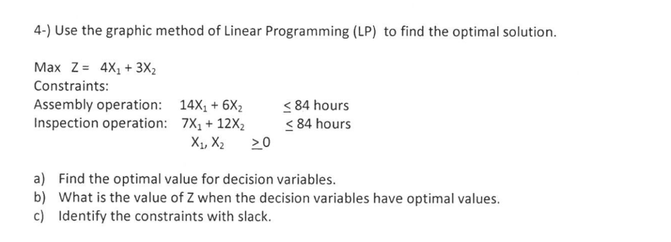 4-) Use the graphic method of Linear Programming