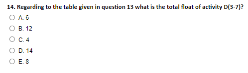 14. Regarding to the table given in question 13