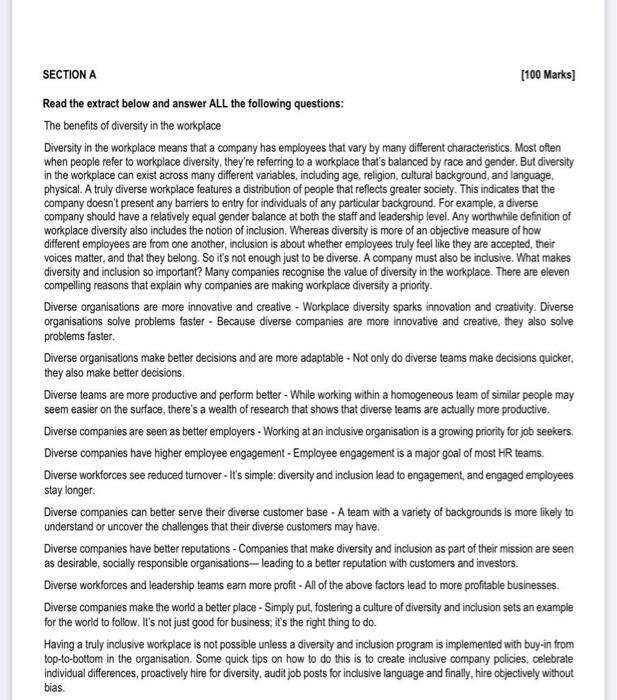 SECTION A Read the extract below and answer ALL