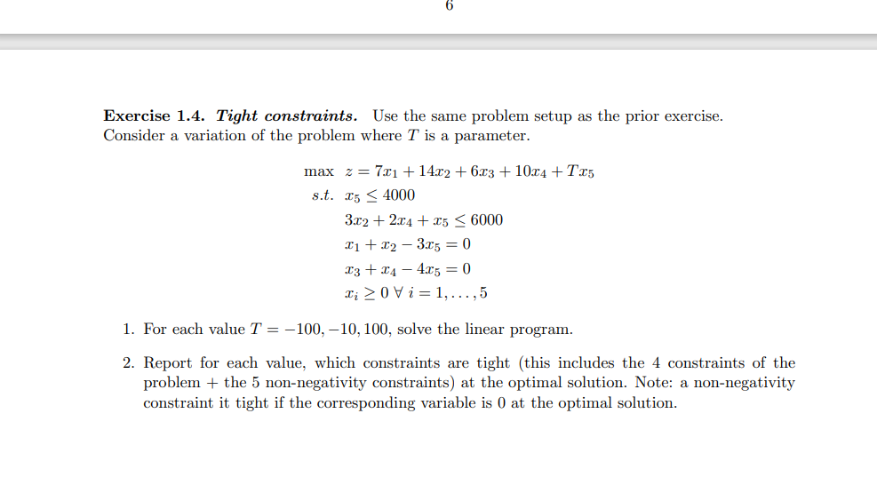Exercise 1.4. Tight constraints. Use the same