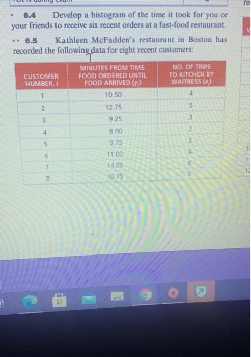 re 6.4 Develop a histogram of the time it took