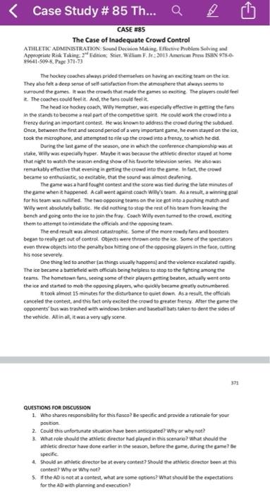 < Case Study # 85 Th... Q CASE 185 The Case of