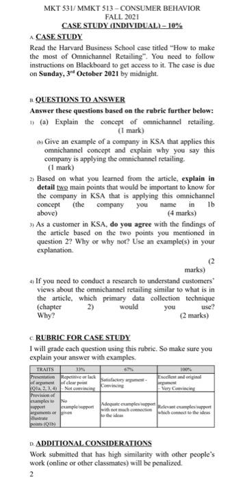 MKT 531/MMKT 513 - CONSUMER BEHAVIOR FALL 2021