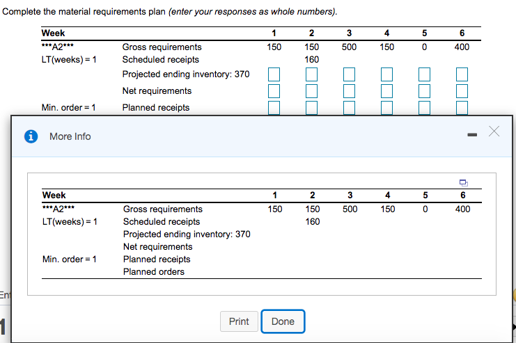 Complete the material requirements plan (enter
