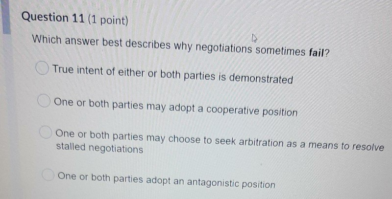 Question 11 (1 point) Which answer best describes