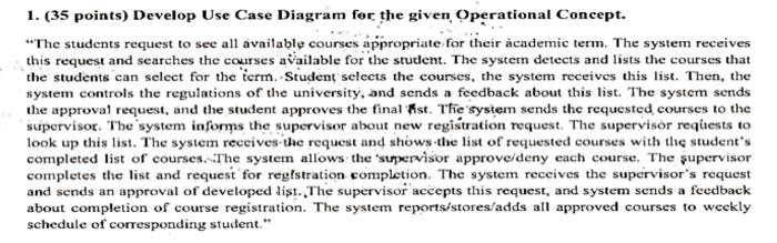 1. (35 points) Develop Use Case Diagram fer the