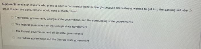 Suppose Simone is an investor who plans to open a