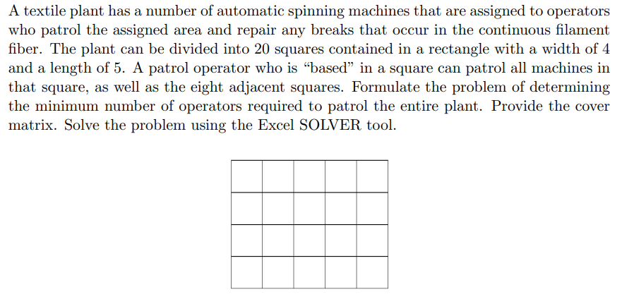 A textile plant has a number of automatic