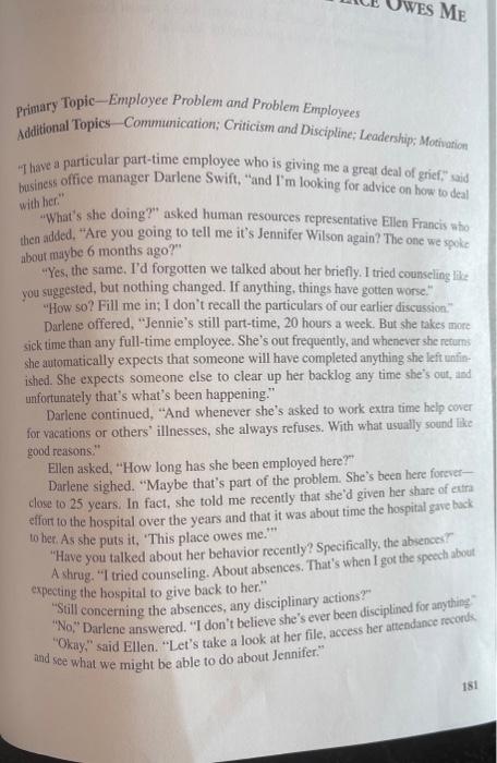 VES ME with her." Primary Topic-Employee Problem