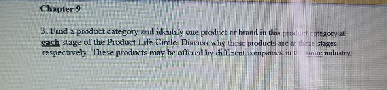 Chapter 9 3. Find a product category and identify