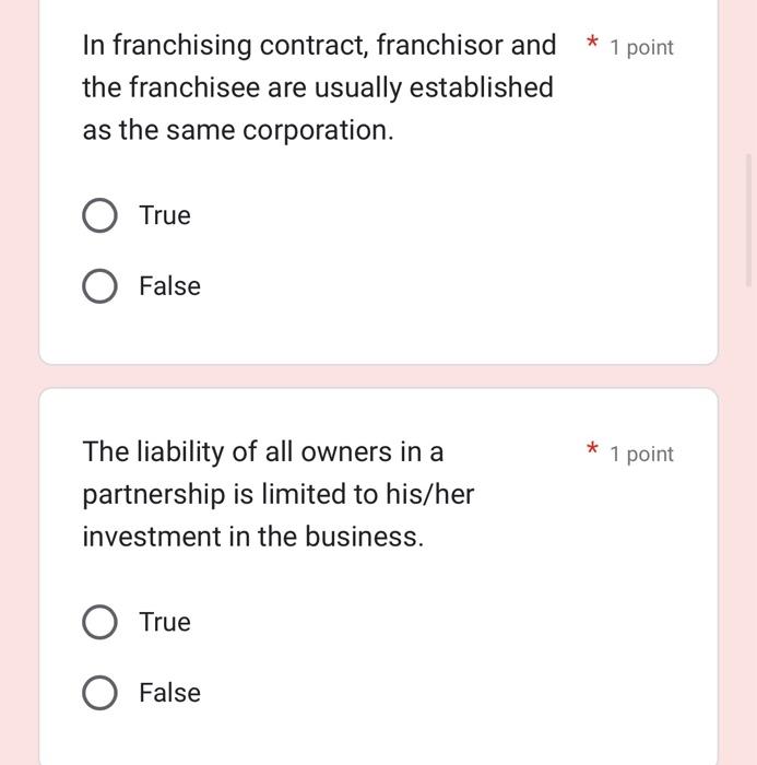 In franchising contract, franchisor and 1 point