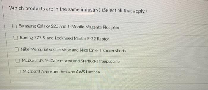 Which products are in the same industry? (Select