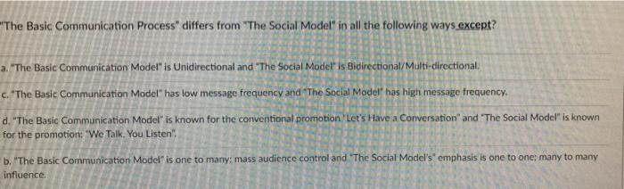 "The Basic Communication Process" differs from