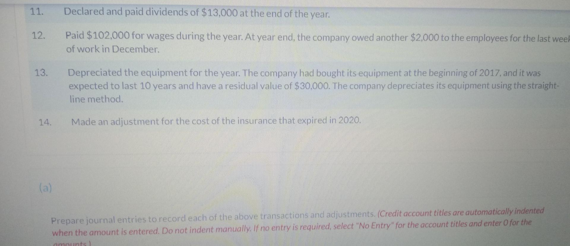 Declared and paid dividends of $13,000 at the end