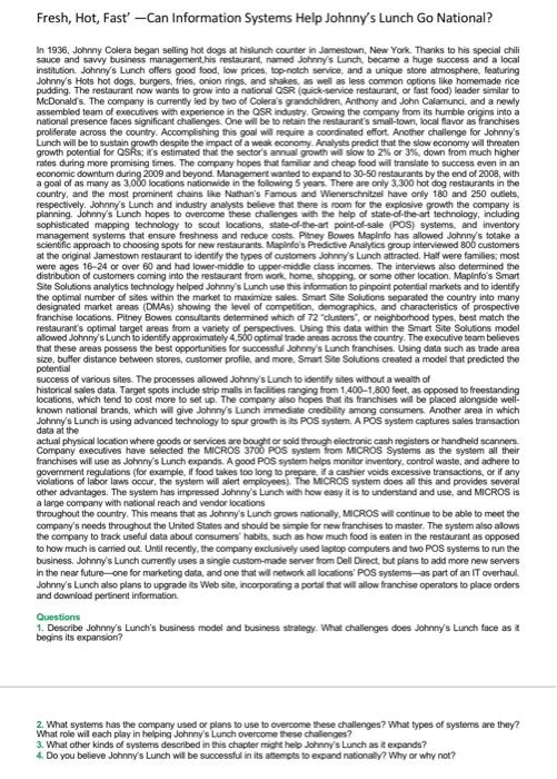 Fresh, Hot, Fast' - Can Information Systems Help