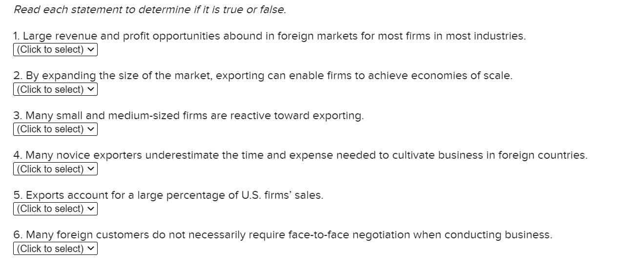 Read each statement to determine if it is true or