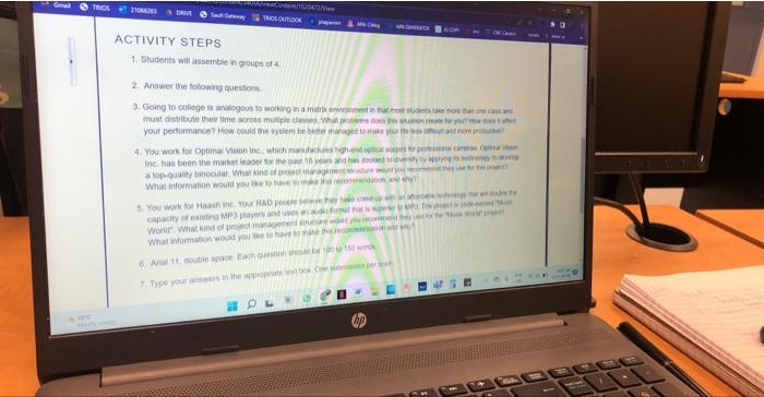 ACTIVITY STEPS 1. Students will asserrble in