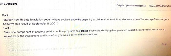 ur question: Subject Operations Management