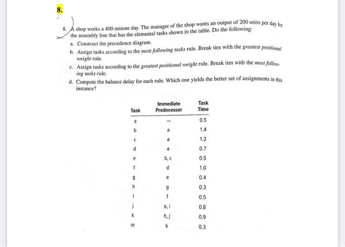 8. A shop works a 400 -minute day. The manager of
