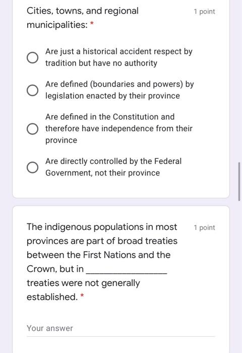 1 point Cities, towns, and regional
