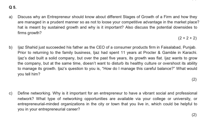 Subject: Engineering entrepreneurship Q5. a)