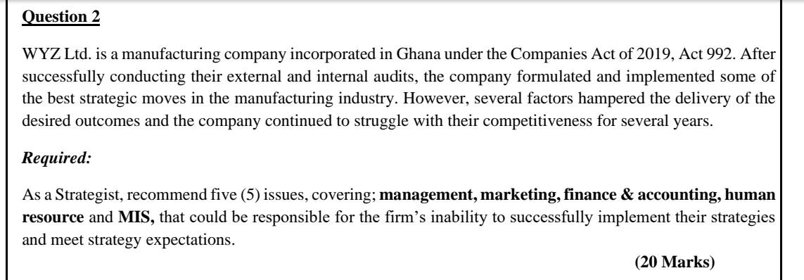 WYZ Ltd. is a manufacturing company incorporated