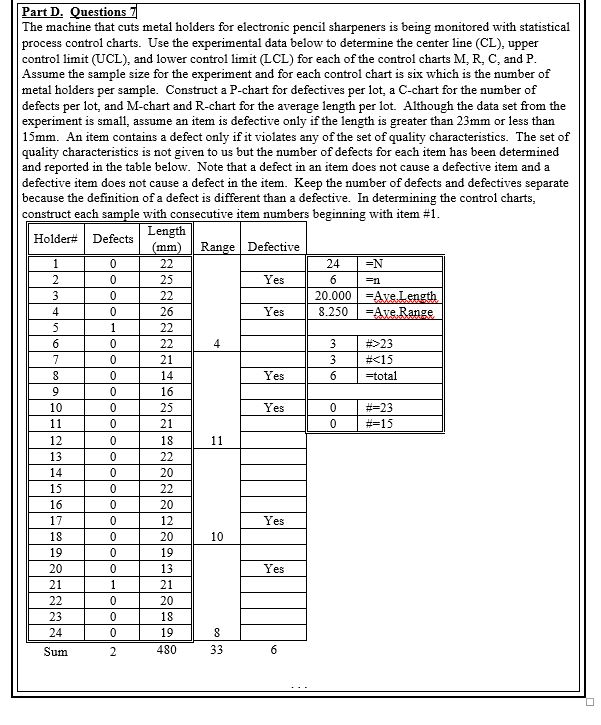 1 =n Part D. Questions The machine that cuts