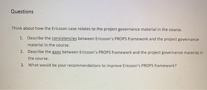 Question: ERICSSON: A CASE OF ENTERPRISE PROJECT