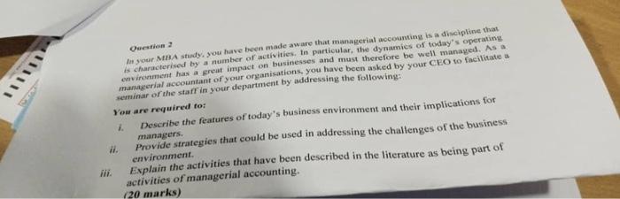 111111 Question 2 In your MBA study, you have