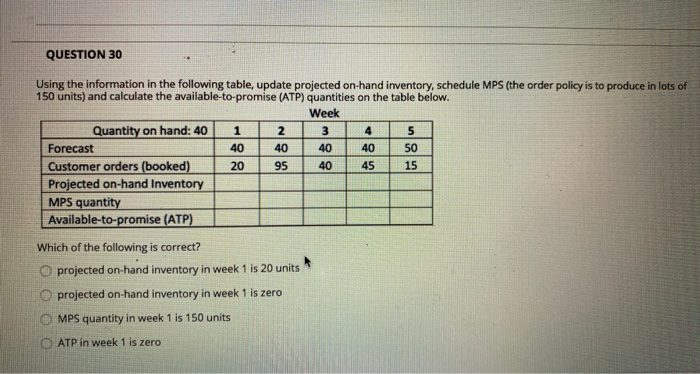 QUESTION 30 3 40 Using the information in the