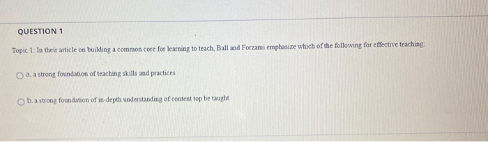 QUESTION 1 10 points Topic 1: In their article on