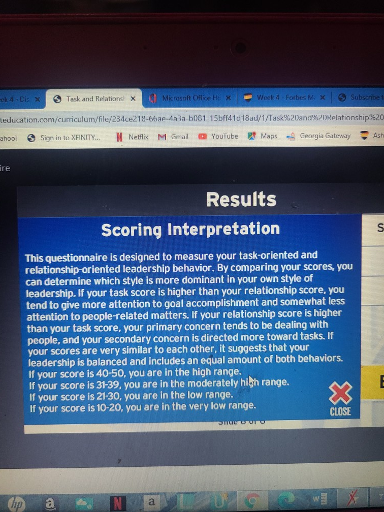 Share your task and relationship scores from the