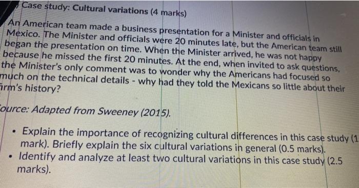 Case study: Cultural variations (4 marks) An
